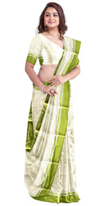 Plain Garad Silk Saree with Parrot Green Border-Garad Silk-parinitasarees