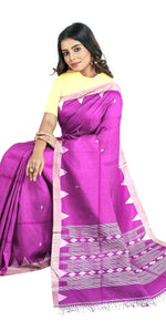 Purple Handspun Cotton Saree with Diamond Motifs-Handspun Cotton-parinitasarees