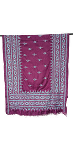 Purple Kantha Embroidered Cashmilon Shawl-Cashmilon Shawls-parinitasarees