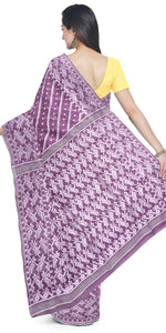 Purple Muslin Saree with Korat Kaj Work-Muslin saree-parinitasarees
