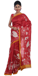 Red Bishnupuri Silk Saree with a Scenery-Bishnupuri silk saree-parinitasarees