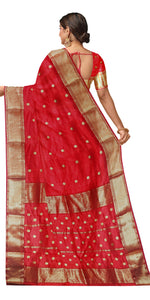 Red Chanderi Pattu Silk Saree with Traditional Motifs-Chanderi Sarees-parinitasarees