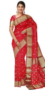 Red Chanderi Pattu Silk Saree with Traditional Motifs-Chanderi Sarees-parinitasarees
