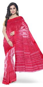 Red Tant Cotton with Ikat Pattern-Tant saree-parinitasarees