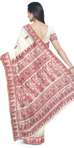 Red-White Baluchari with Grand Pallav-Baluchari saree-parinitasarees