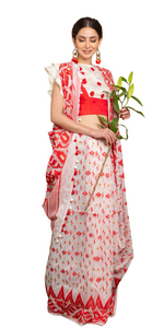 Red and White Art Silk Saree-Handspun Cotton-parinitasarees