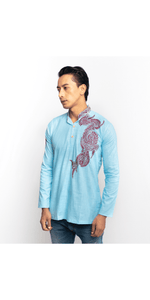 Short Cotton Kurta in Light Blue- L-Men's Kurtas-parinitasarees