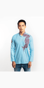 Short Cotton Kurta in Light Blue- L-Men's Kurtas-parinitasarees