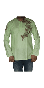 Short Cotton Kurta in Light Green- L-Men's Kurtas-parinitasarees