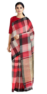 Stylish Handspun Cotton Saree with Checks-Handspun Cotton-parinitasarees