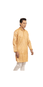 Tussar Silk Kurta with Beige Checks- M-Men's Kurtas-parinitasarees