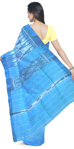 Vibrant Blue Tant Cotton with Ikat Pattern-Tant saree-parinitasarees