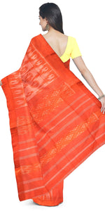 Vibrant Orange Tant Cotton with Ikat Pattern-Tant saree-parinitasarees