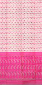 White Dhakai Jamdani with Pink Motifs-Jamdani saree-parinitasarees